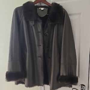 Coldwater Creek Faux Leather Jacket w/ Faux Fur Trim | Plus Size 16W–18W